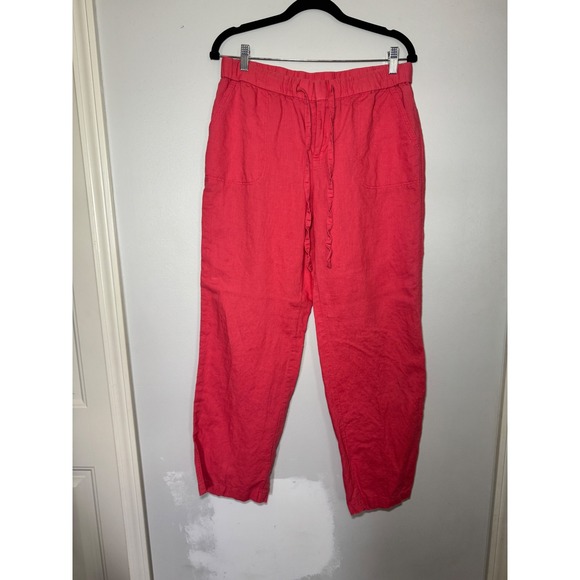 Liz Claiborne Pants - Liz Claiborne Pink Linen Blend Elastic Waist Drawstring Straight Leg Pants Small